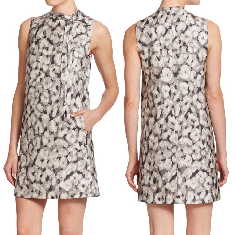 NWOT Theory Nurita Bow-Neck Floral Print Silk Shift Dress